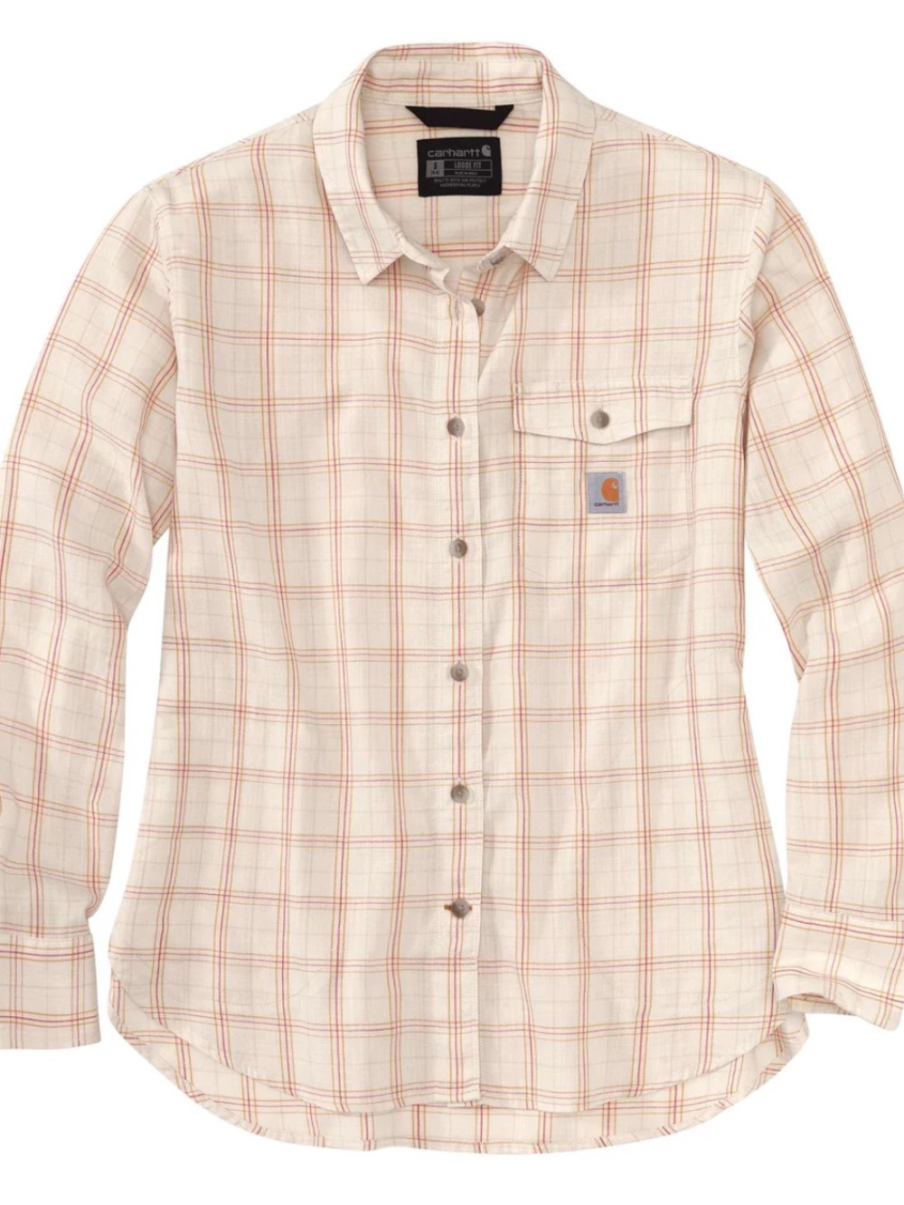 Carhartt Women’s Cream Plaid Button-Down Shirt Tan and Light Orange XL 16/18